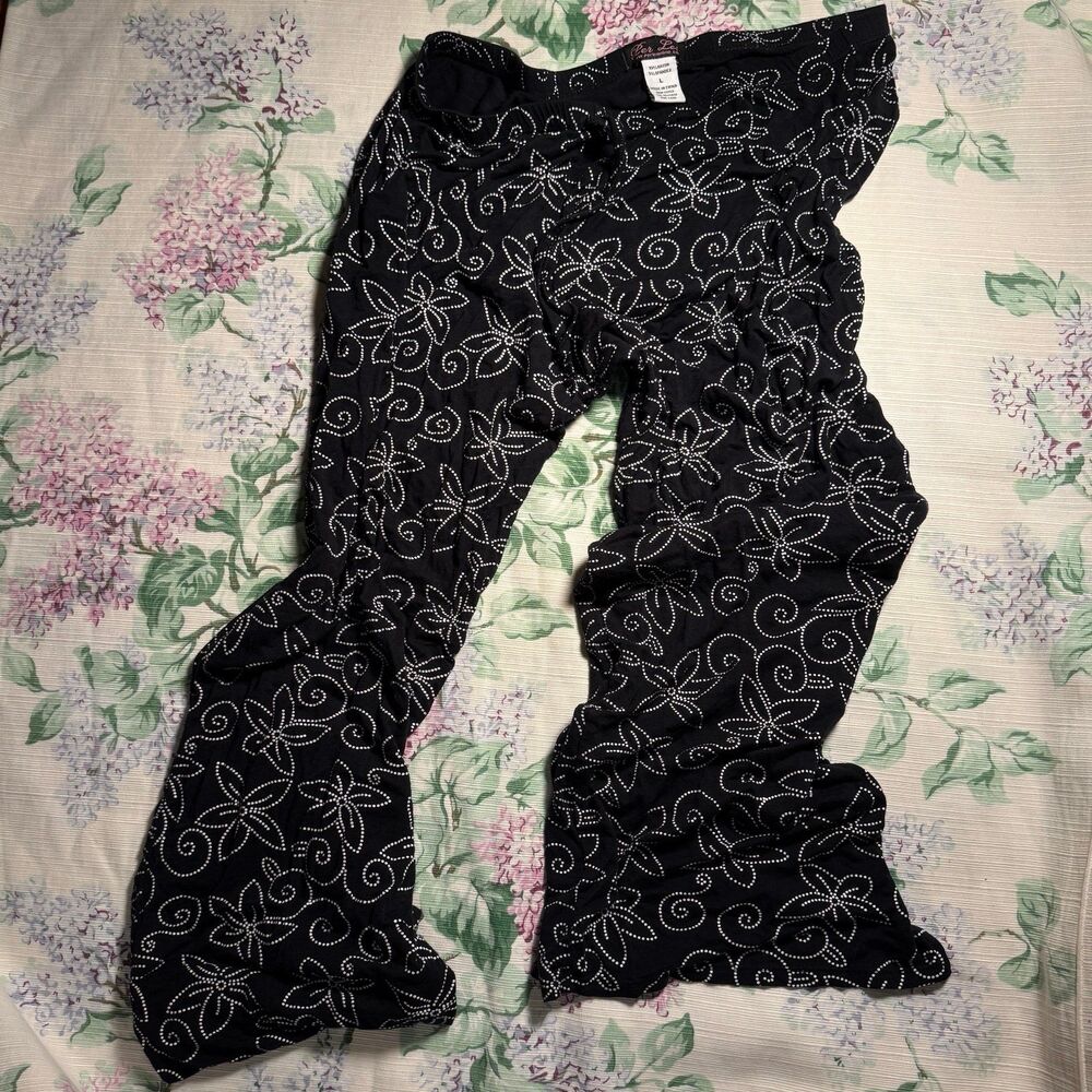 Women's Black Pants with White Floral Pattern